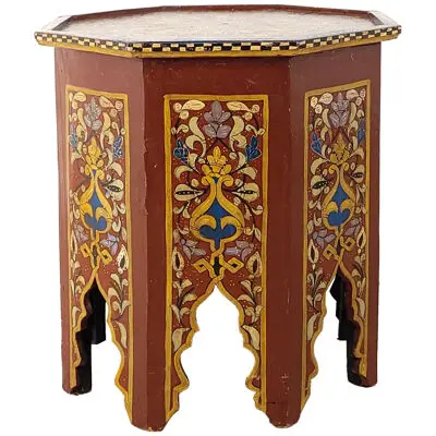 Vintage Painted Moroccan Octagonal Side Table, circa 1980