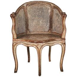 Louis XV Part Painted and Caned Desk Chair