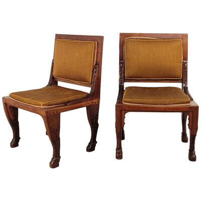 Pair of French Mahogany Egyptian Revival Chairs, 19th century