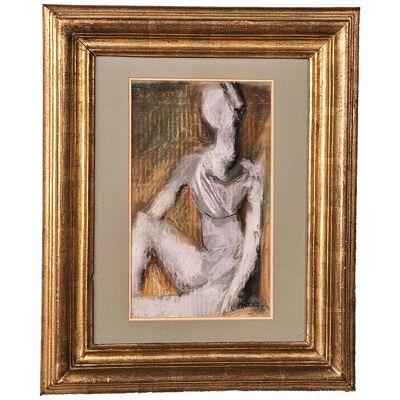Abstract Framed Pastel Drawing of a Woman, circa 1960
