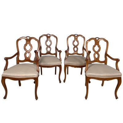 Circa 1900 Pear Wood Italian Armchairs, Set of Four