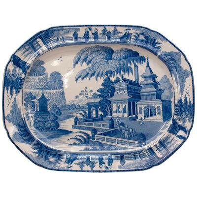 Circa 1820 Large Blue and White Platter in the Chinese Style, England