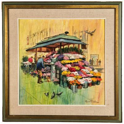 Flower Stall, Union Square, S.F., signed by Amado González, circa 1970