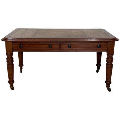 Mid 19th Century English Mahogany Writing Table with Original Leather Top