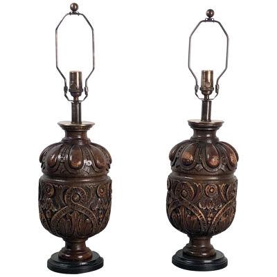 19th Century Oak Balustrade Lamps