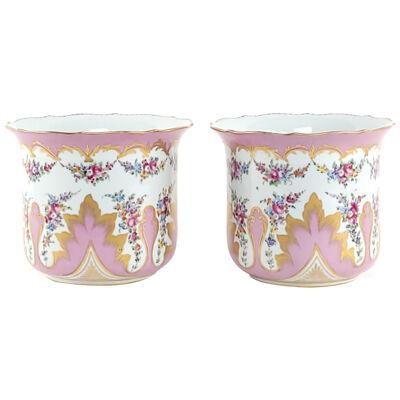 Pair of Dresden Porcelain Pink & Gilt Cache Pots, circa 1900