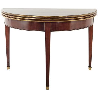 Louis XVI Style Walnut and Brass Tri-Top Demilune, France c 1900