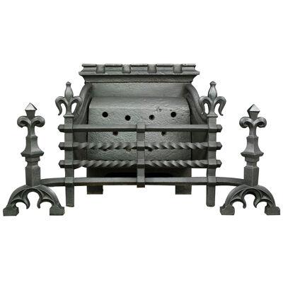 A Large Gothic Style Cast Iron Fire Grate