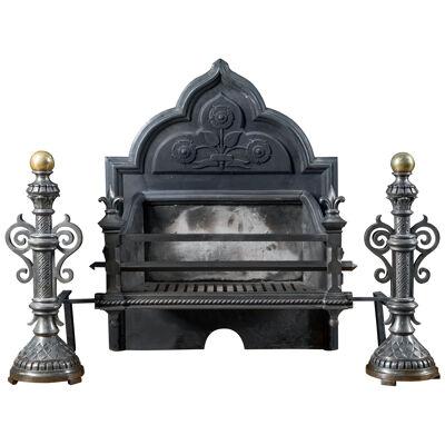 A Cast Iron Gothic Revival Large Fire Grate
