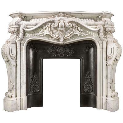 Monumental Antique Marble Fireplace 
