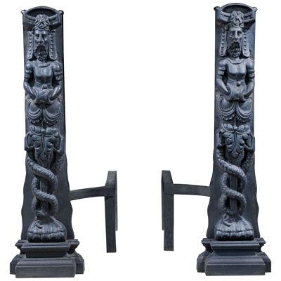 A tall pair of Mannerist Andirons