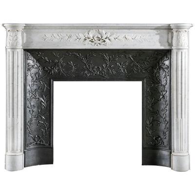 Antique French Louis XVI Carrara Marble Fireplace