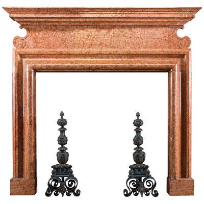 Large Italian Baroque Fireplace in Rosso Verona Marble 