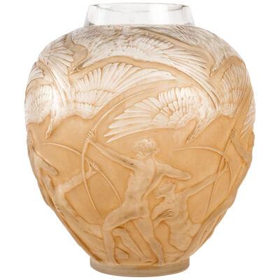 1921 René Lalique - Vase Archers Frosted Glass With Original Sepia Patina