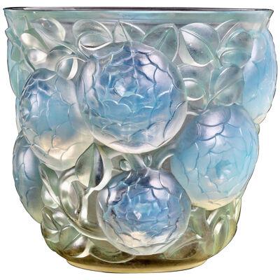 1927 René Lalique - Vase Oran Opalescent Glass With Blue And Green Patina