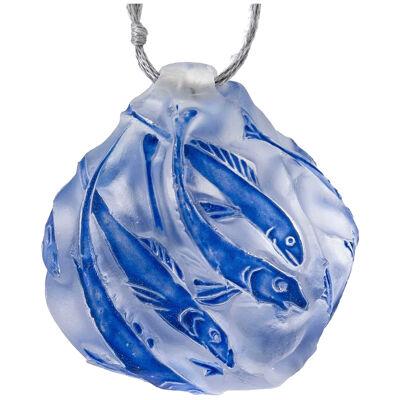 1912 René Lalique - Pendant Poissons Glass With Original Blue Heated Enamel