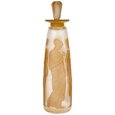 1910 René Lalique - Perfume Bottle Ambre Antique Glass Sepia Patina For Coty