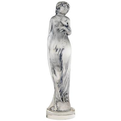 1912 René Lalique - Statuette Moyenne Voilée Frosted Glass With Blue Patina