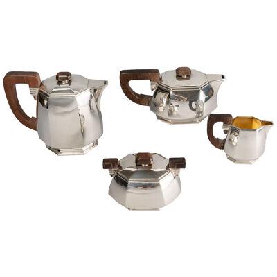 1930 Puiforcat - Tea And Coffee Set In Sterling Silver And Rosewood