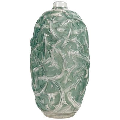 1921 René Lalique - Vase Ronces Frosted Glass With Green Patina