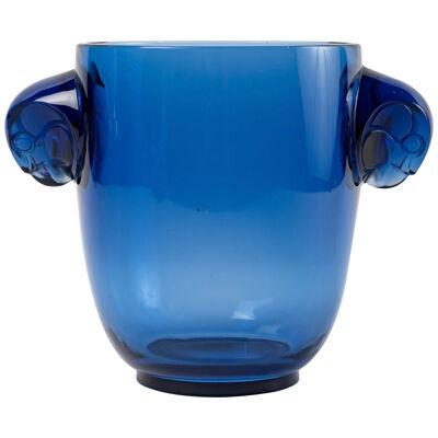 1925 René Lalique - Vase Albert Blue Glass - Falcon Heads