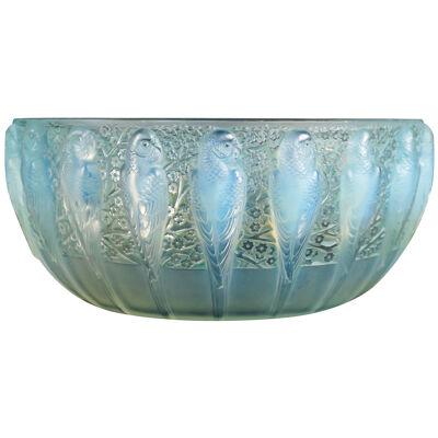 1931 René Lalique -bowl Perruches Opalescent Glass With Green Patina