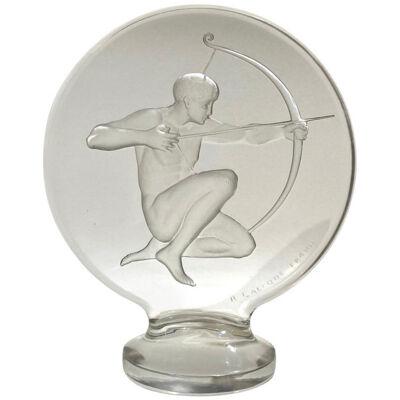1926 René Lalique Archer Car Mascot Hood Ornament in Glass