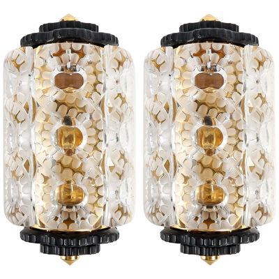 Lalique France - Pair Of Sconces Wall Lights Seville Crystal - Golden Mount