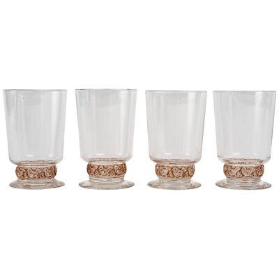 1931 René Lalique - Set Of 4 Dampierre Glasses Clear Glass With Sepia Patina