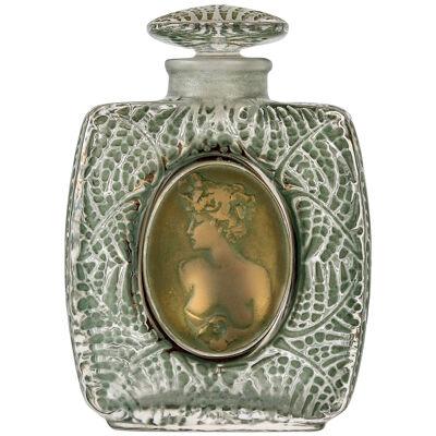 1912 Rene Lalique Perfume Bottle Fougeres Frosted Glass Green Patina