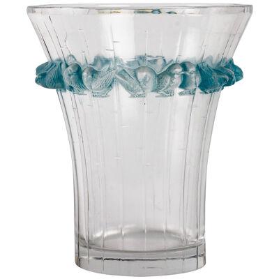 1933 René Lalique - Vase Boulouris In Frosted Glass With Blue Patina