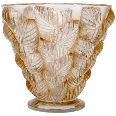 1945 Marc Lalique - Vase Moissac Clear Glass With Sepia Patina