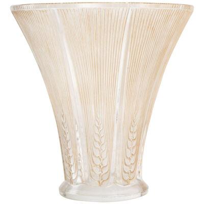 1931 René Lalique Epis Vase in Frosted and Clear Glass with Sepia Patina