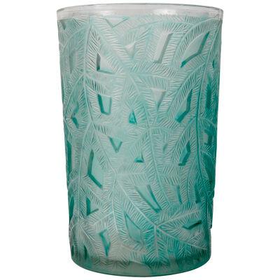 1923 René Lalique - Vase Epicea Frosted Glass With Green Patina