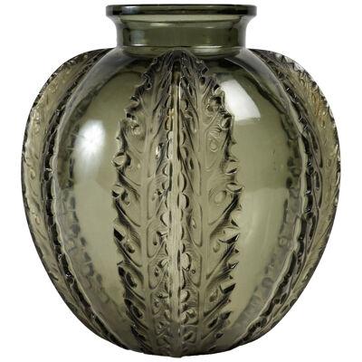 1922 René Lalique - Vase Chardons Topaz Grey Glass