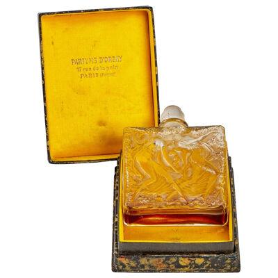 1923 Rene Lalique Elegance D'Orsay Perfume Bottle Glass Sepia Patina Label & Box