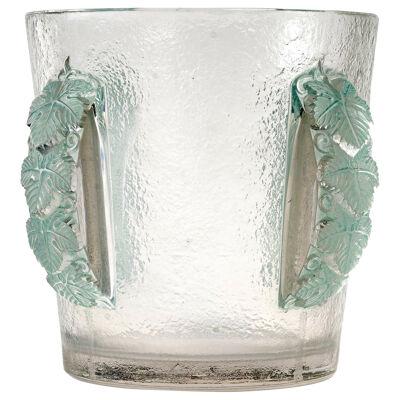 1938 René Lalique - Ice Bucket Vase Epernay Frosted Glass With Green Patina