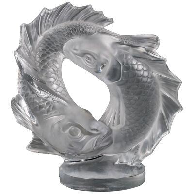 1953 Marc Lalique - Sculpture Deux Poissons Fishes Crystal