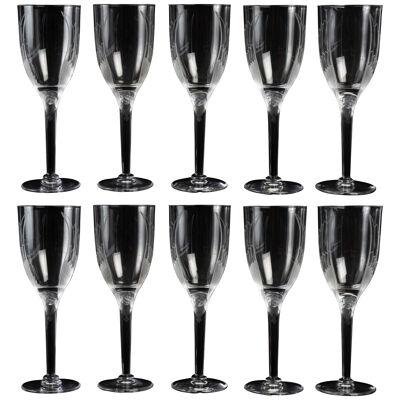 1950 Marc Lalique 10 Champagne Flutes Glasses Ange De Reims Crystal