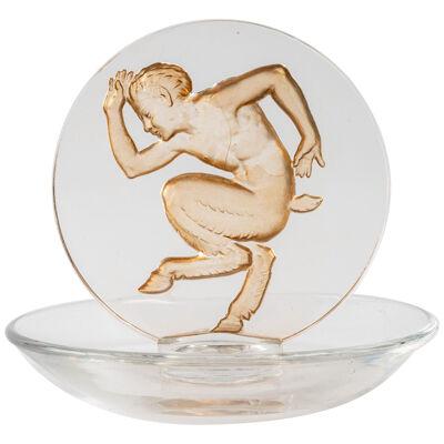 1931 René Lalique - Ashtray Pintray Faune Clear Glass With Sepia Patina