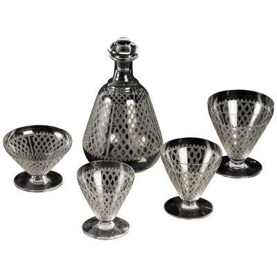 1920 Baccarat - Engraved Crystal Alhambra Glasses 56 Glasses + 1 Decanter