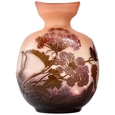 1900 Emile Gallé -  Vase Verbena Gourd Shape Pink Purple Cameo Glass