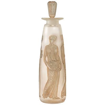 1910 René Lalique Perfume Bottle Ambre Antique Glass Sepia Patina For Coty