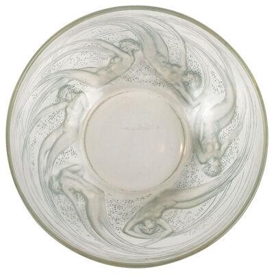 1921 René Lalique - Bowl Ondines Frosted Glass With Blue Patina