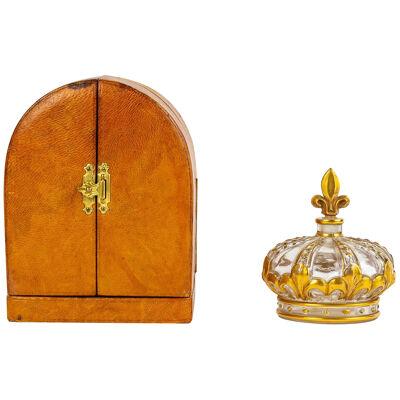 1925 Marcel Guerlain, Perfume Bottle Crown in Clear Glass with Gold Enamel