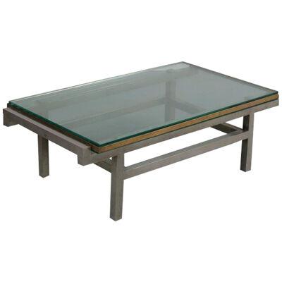 French Modernist Coffee Table in Steel and Brass, 1960