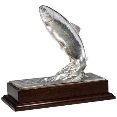 Sculpture of a salmon in Sterling silver