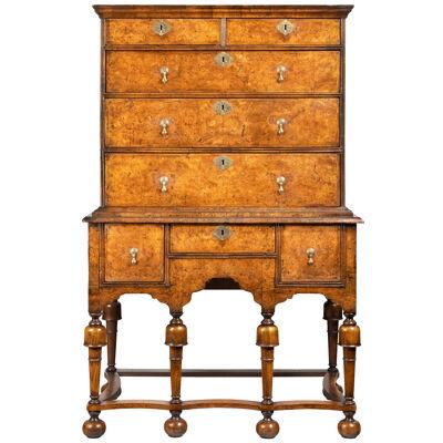 William & Mary Burr Elm Chest On Stand