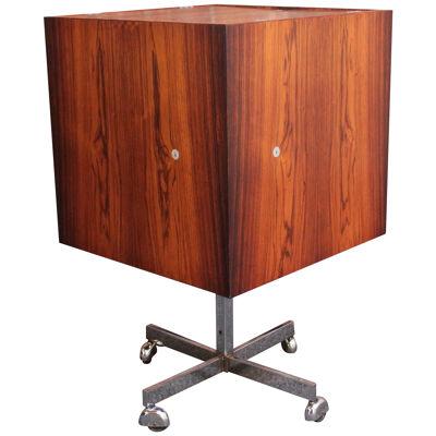 Danish Rosewood and Chrome Selectform "Magic Cube" Mobile Bar by Poul Nørreklit
