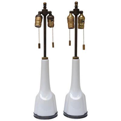 Pair of Sculptural Vintage American White Porcelain and Brass Tables Lamps